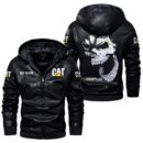 Custom Name Caterpillar Skull Leather Jacket - Personalized Logo Car Motorcycle Model