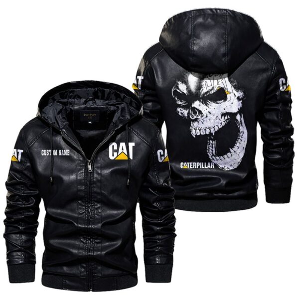 Custom Name Caterpillar Skull Leather Jacket - Personalized Logo Car Motorcycle Model - Image 5
