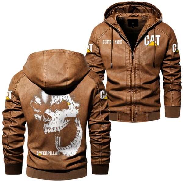 Custom Name Caterpillar Skull Leather Jacket - Personalized Logo Car Motorcycle Model - Image 6