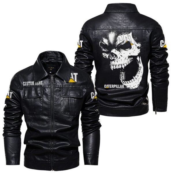 Custom Name Caterpillar Skull Leather Jacket - Personalized Logo Car Motorcycle Model - Image 7