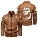 Custom Name Caterpillar Skull Leather Jacket - Personalized Logo Car Motorcycle Model