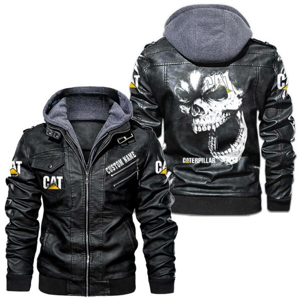 Custom Name Caterpillar Skull Leather Jacket - Personalized Logo Car Motorcycle Model