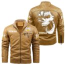 Custom Name Caterpillar Skull Leather Jacket - Personalized Logo Car Motorcycle Model