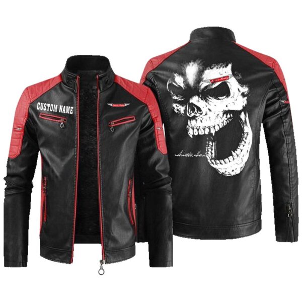Custom Name Austin Healey Contrast Leather Jacket - Personalized Logo Car Motorcycle Model - Image 2