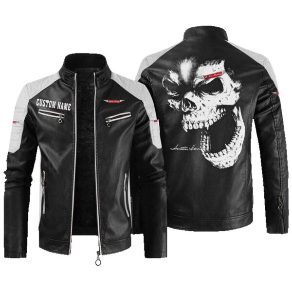 Custom Name Austin Healey Contrast Leather Jacket - Personalized Logo Car Motorcycle Model