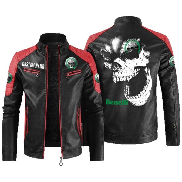Custom Name Benelli Contrast Leather Jacket - Personalized Logo Car Motorcycle Model - Image 2