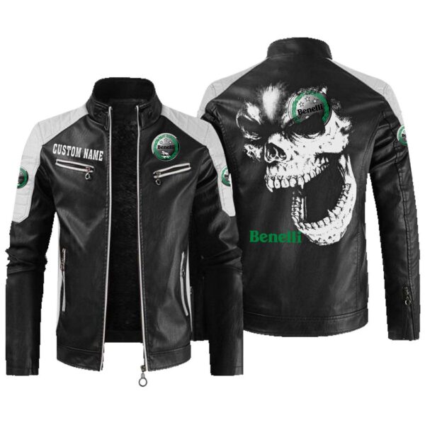 Custom Name Benelli Contrast Leather Jacket - Personalized Logo Car Motorcycle Model