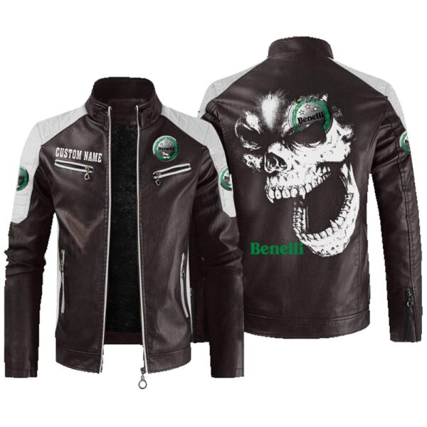 Custom Name Benelli Contrast Leather Jacket - Personalized Logo Car Motorcycle Model - Image 3