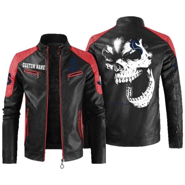 Custom Name Beneteau Contrast Leather Jacket - Personalized Logo Car Motorcycle Model - Image 2