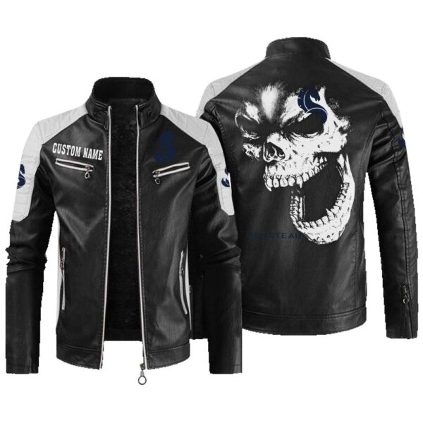 Custom Name Beneteau Contrast Leather Jacket - Personalized Logo Car Motorcycle Model