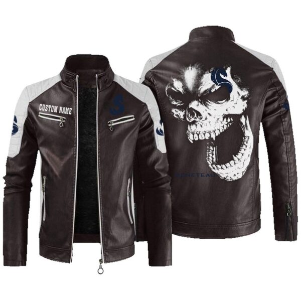Custom Name Beneteau Contrast Leather Jacket - Personalized Logo Car Motorcycle Model - Image 3
