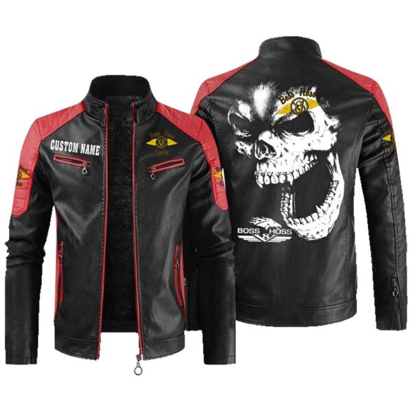 Custom Name Boss Hoss Contrast Leather Jacket - Personalized Logo Car Motorcycle Model - Image 2