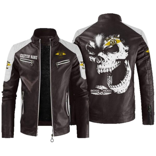 Custom Name Boss Hoss Contrast Leather Jacket - Personalized Logo Car Motorcycle Model - Image 3