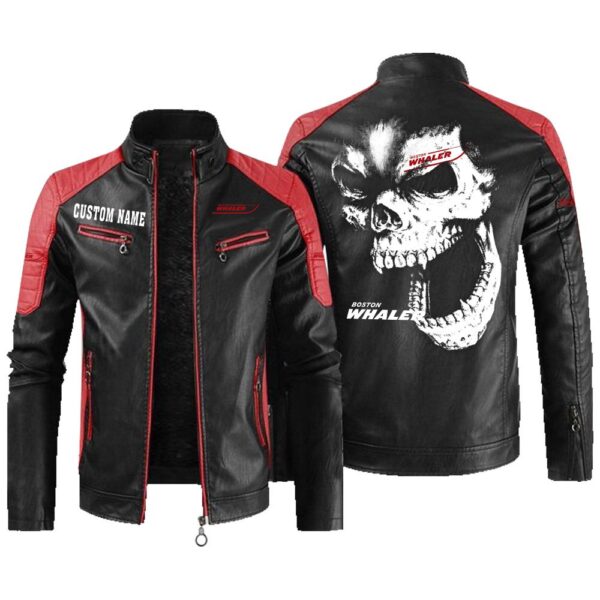Custom Name Boston Whaler Contrast Leather Jacket - Personalized Logo Car Motorcycle Model - Image 2
