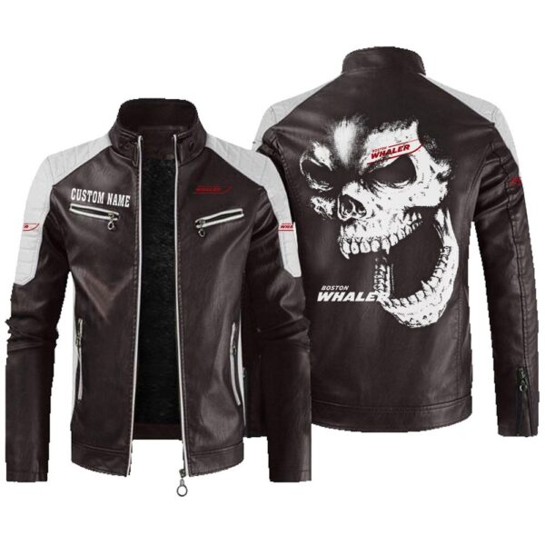 Custom Name Boston Whaler Contrast Leather Jacket - Personalized Logo Car Motorcycle Model - Image 3