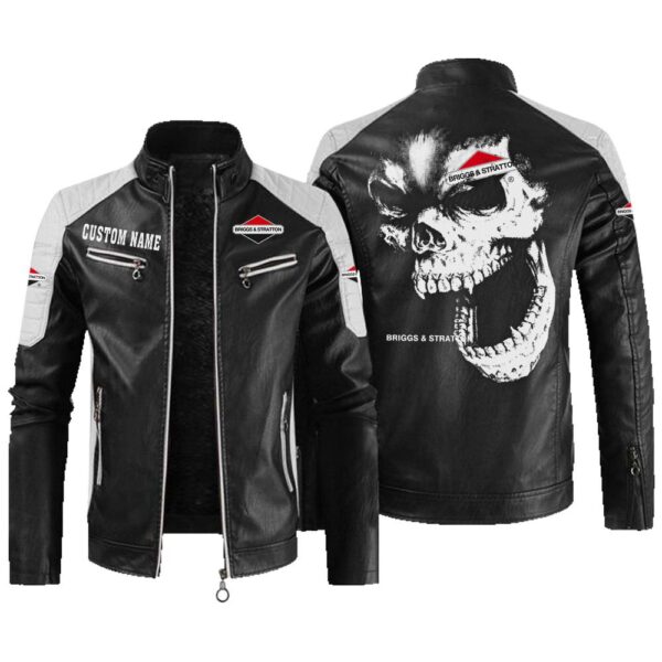 Custom Name Briggs Stratton Contrast Leather Jacket - Personalized Logo Car Motorcycle Model