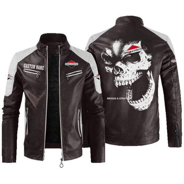 Custom Name Briggs Stratton Contrast Leather Jacket - Personalized Logo Car Motorcycle Model - Image 3
