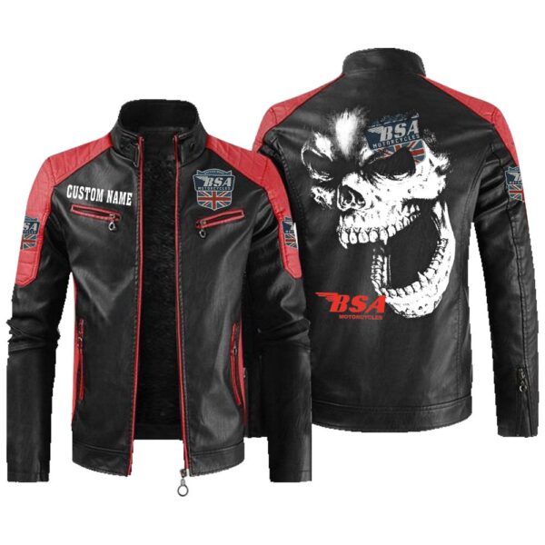 Custom Name Bsa Contrast Leather Jacket - Personalized Logo Car Motorcycle Model - Image 2