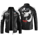Custom Name Bsa Contrast Leather Jacket - Personalized Logo Car Motorcycle Model
