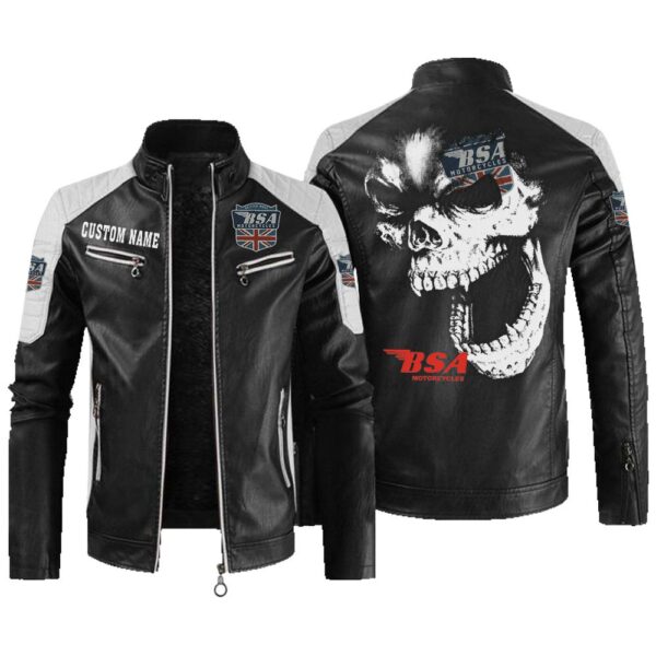 Custom Name Bsa Contrast Leather Jacket - Personalized Logo Car Motorcycle Model