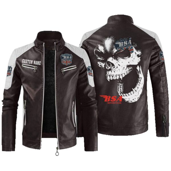 Custom Name Bsa Contrast Leather Jacket - Personalized Logo Car Motorcycle Model - Image 3