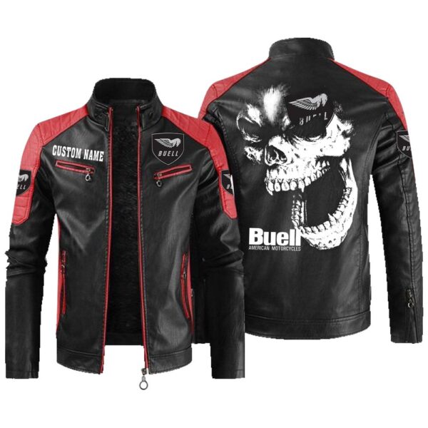 Custom Name Buell Motorcycles Contrast Leather Jacket - Personalized Logo Car Motorcycle Model - Image 2
