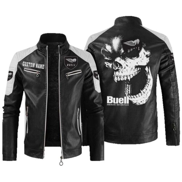 Custom Name Buell Motorcycles Contrast Leather Jacket - Personalized Logo Car Motorcycle Model