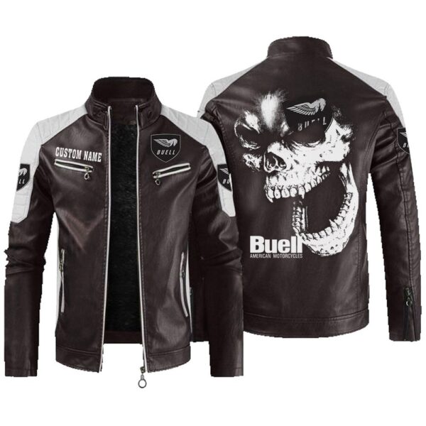 Custom Name Buell Motorcycles Contrast Leather Jacket - Personalized Logo Car Motorcycle Model - Image 3