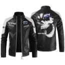 Custom Name Datsun Contrast Leather Jacket - Personalized Logo Car Motorcycle Model