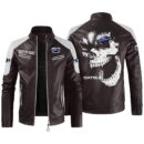Custom Name Datsun Contrast Leather Jacket - Personalized Logo Car Motorcycle Model