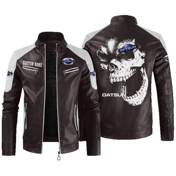 Custom Name Datsun Contrast Leather Jacket - Personalized Logo Car Motorcycle Model - Image 3