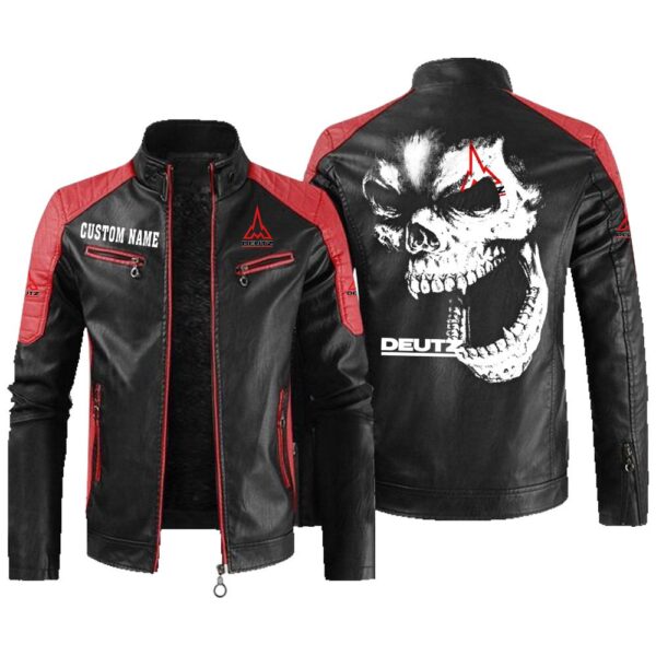 Custom Name Deutz Contrast Leather Jacket - Personalized Logo Car Motorcycle Model - Image 2
