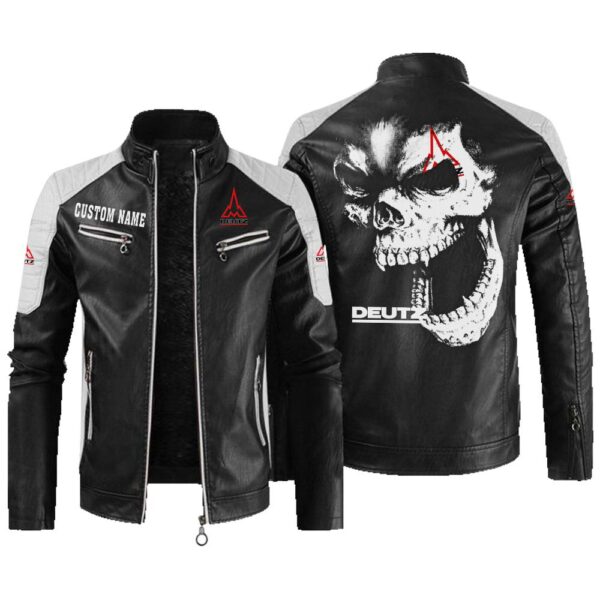 Custom Name Deutz Contrast Leather Jacket - Personalized Logo Car Motorcycle Model