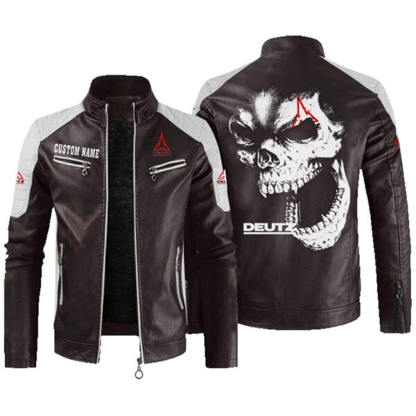Custom Name Deutz Contrast Leather Jacket - Personalized Logo Car Motorcycle Model - Image 3