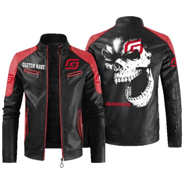 Custom Name Gas Gas Contrast Leather Jacket - Personalized Logo Car Motorcycle Model - Image 2