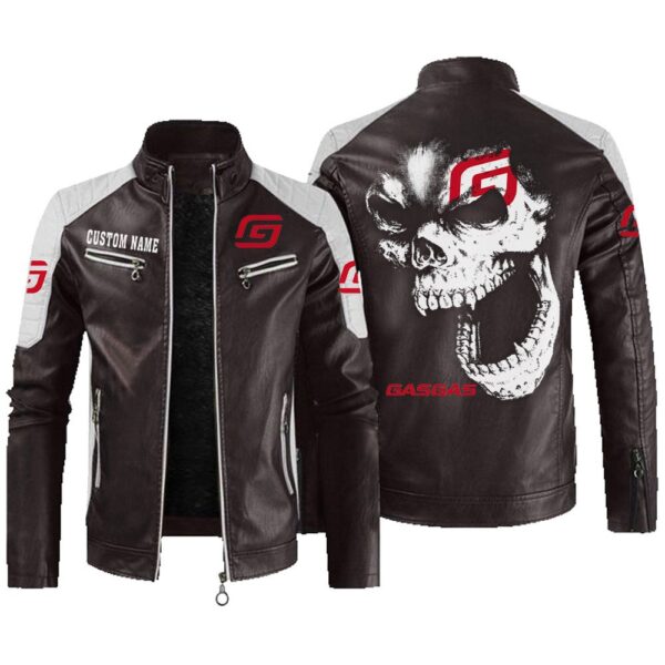 Custom Name Gas Gas Contrast Leather Jacket - Personalized Logo Car Motorcycle Model - Image 3