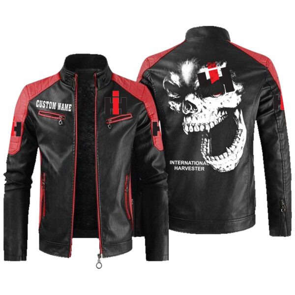 Custom Name International Harvester Contrast Leather Jacket - Personalized Logo Car Motorcycle Model - Image 2