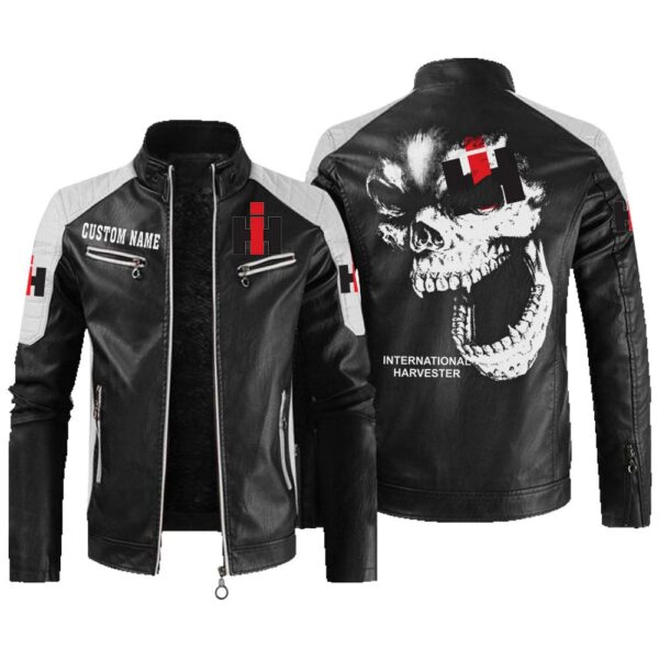Custom Name International Harvester Contrast Leather Jacket - Personalized Logo Car Motorcycle Model