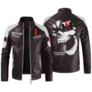 Custom Name International Harvester Contrast Leather Jacket - Personalized Logo Car Motorcycle Model