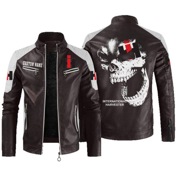 Custom Name International Harvester Contrast Leather Jacket - Personalized Logo Car Motorcycle Model - Image 3