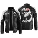 Custom Name Iveco Contrast Leather Jacket - Personalized Logo Car Motorcycle Model
