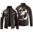 Custom Name Jcb Contrast Leather Jacket - Personalized Logo Car Motorcycle Model