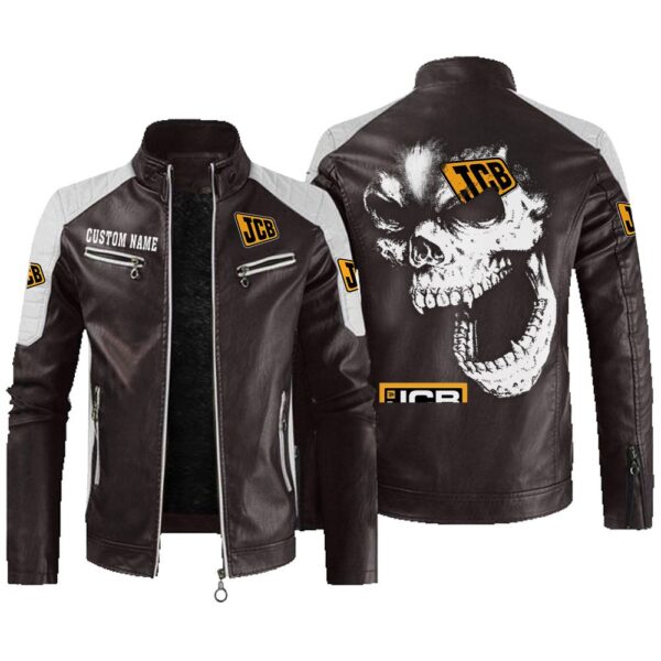 Custom Name Jcb Contrast Leather Jacket - Personalized Logo Car Motorcycle Model - Image 3