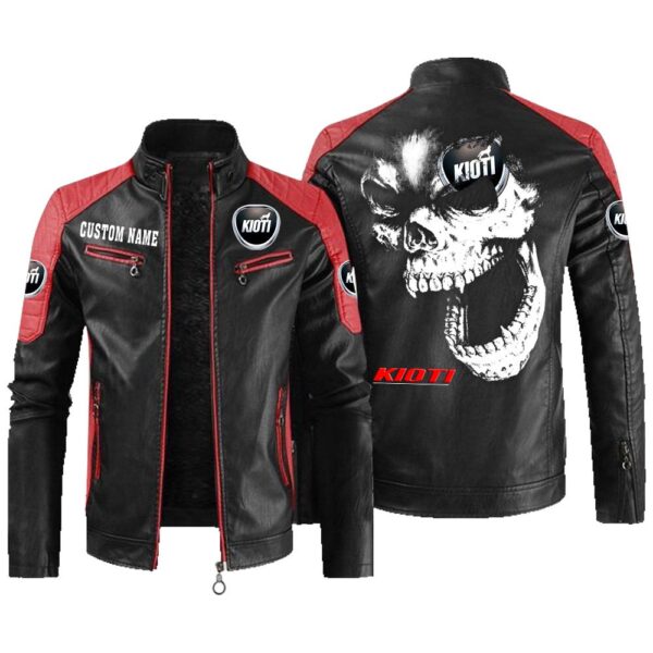 Custom Name Kioti Contrast Leather Jacket - Personalized Logo Car Motorcycle Model - Image 2