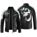 Custom Name Kverneland Contrast Leather Jacket - Personalized Logo Car Motorcycle Model