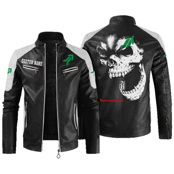 Custom Name Kverneland Contrast Leather Jacket - Personalized Logo Car Motorcycle Model