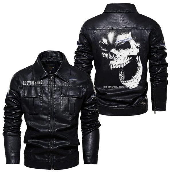 Custom Name Chrysler Skull Leather Jacket - Personalized Logo Car Motorcycle Model - Image 7