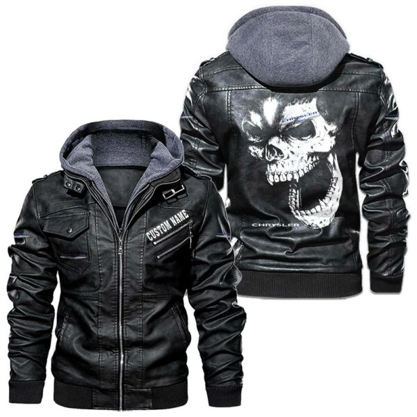 Custom Name Chrysler Skull Leather Jacket - Personalized Logo Car Motorcycle Model