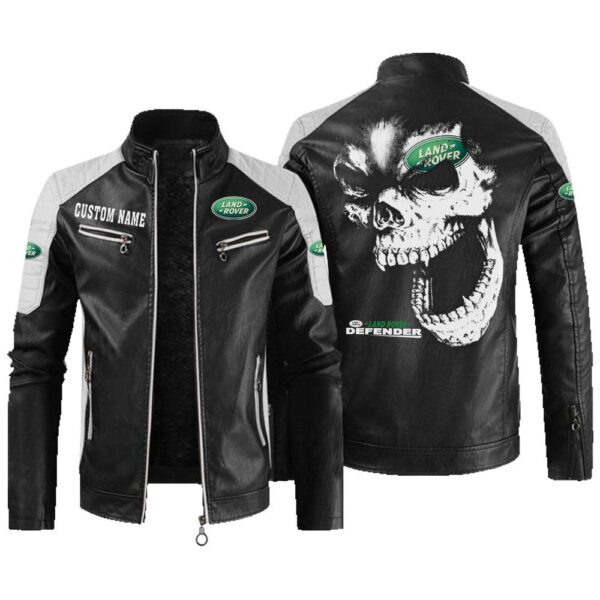 Custom Name Land Rover Defender Contrast Leather Jacket - Personalized Logo Car Motorcycle Model