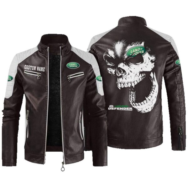 Custom Name Land Rover Defender Contrast Leather Jacket - Personalized Logo Car Motorcycle Model - Image 3